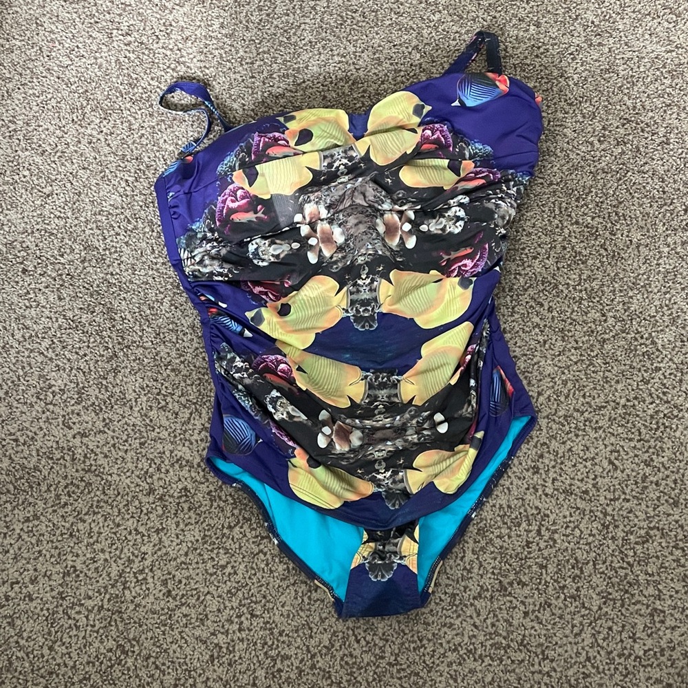 NWOT Modcloth Purple and Yellow Floral One Piece Swimsuit